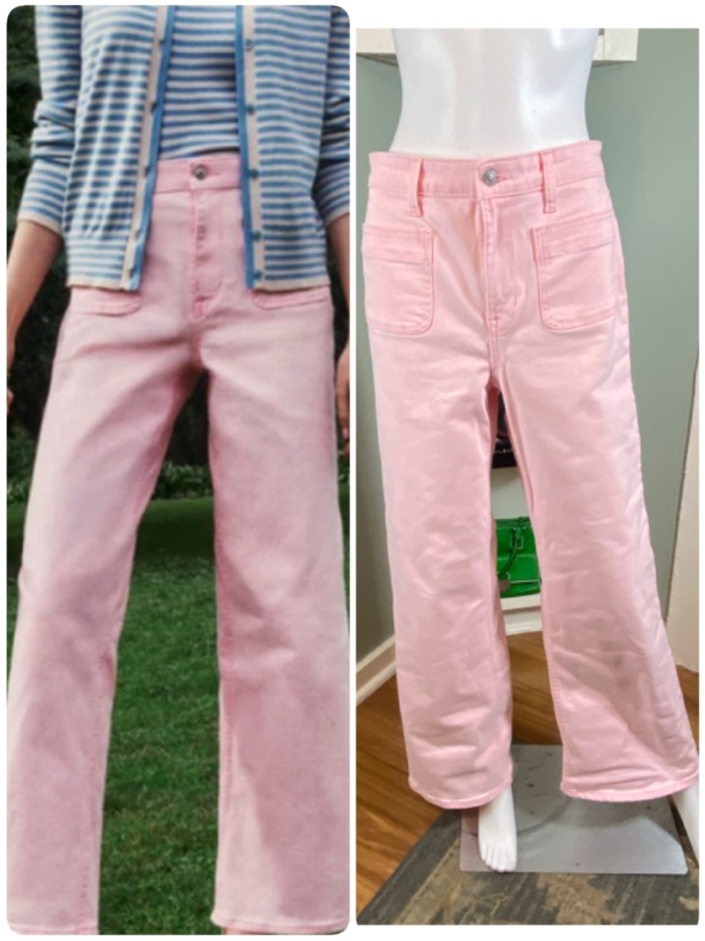Free Assembly High Waist Wide-Leg Jeans Patch Pockets Pastel Pink Sz 4